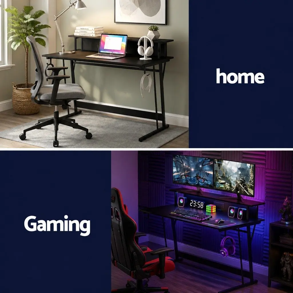 Gaming Desk Black 120cm Ergonomic Monitor Shelf Integrated Power Outlets RGB LED Lights