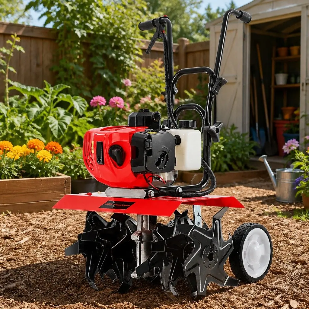 65CC Hand-Held Tiller Rototiller 6 Blades Garden Soil Cultivator Rotary Hoe