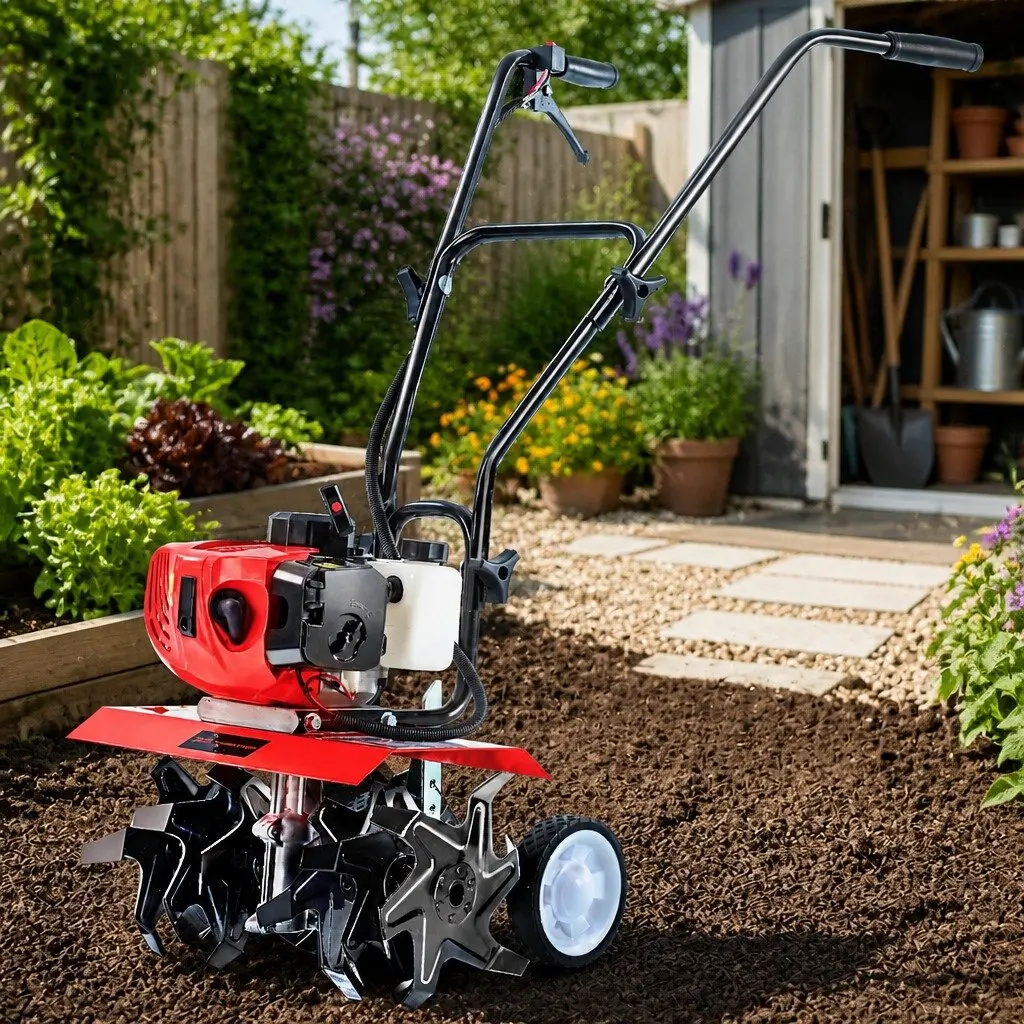 65CC Hand-Held Tiller Rototiller 6 Blades Garden Soil Cultivator Rotary Hoe