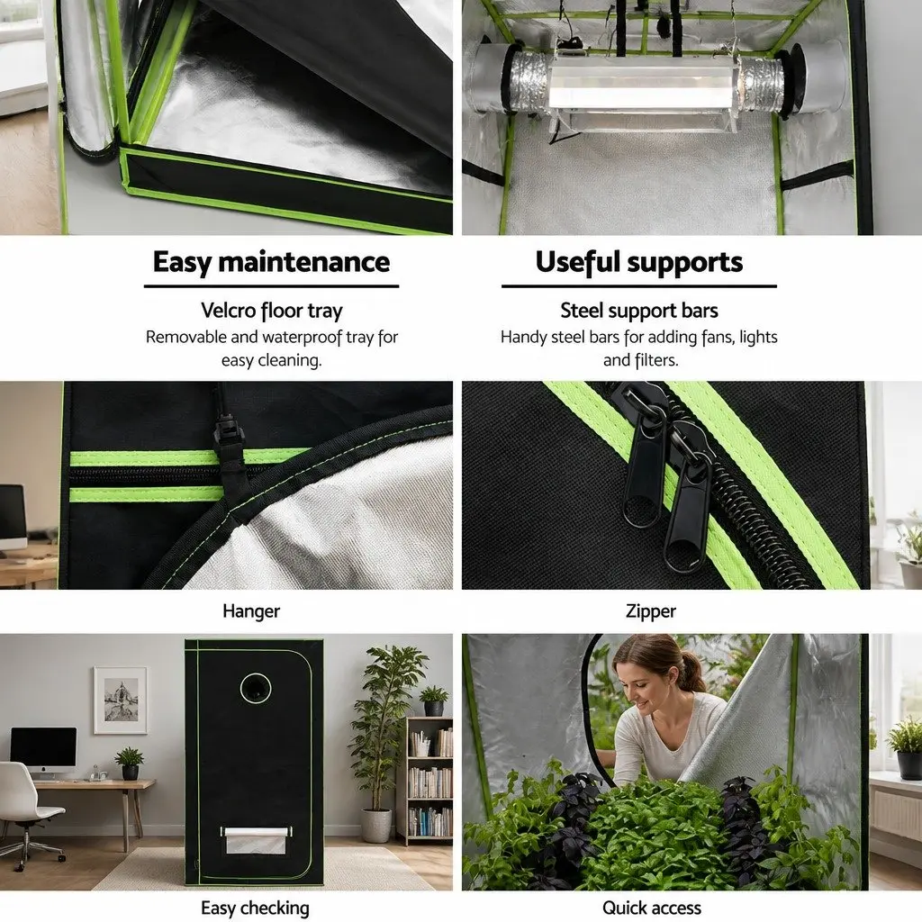 Grow Tent 150x150x200cm Hydroponic Indoor Plant Room Kit with Steel Frame and Removable Water-Proof Floor Tray