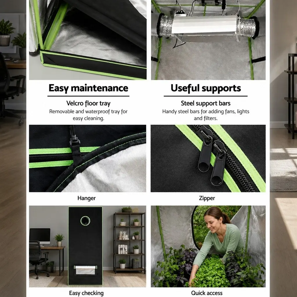 Hydroponic Grow Tent Green 240x120x200cm Indoor Plant Room System with Strong Steel Frame Multiple Ventilation Options Zippered Access Points