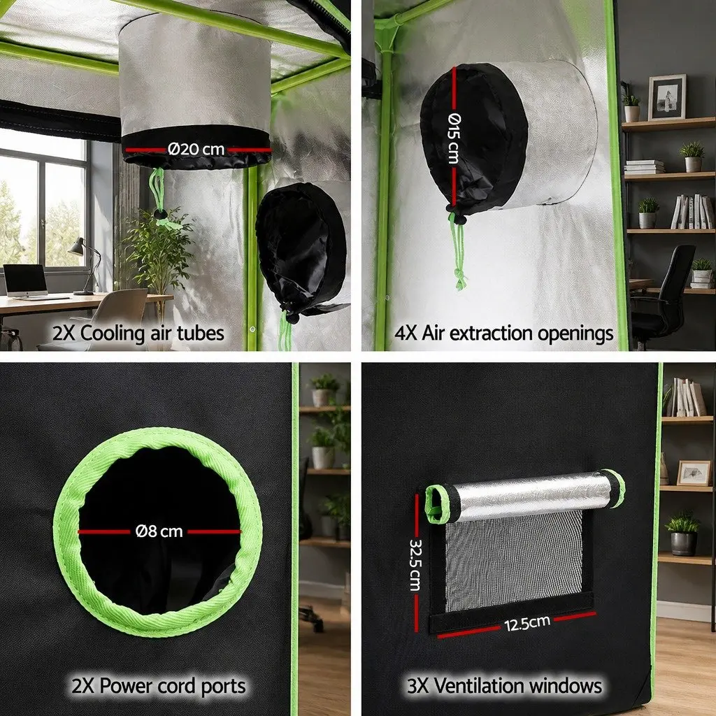 Hydroponic Grow Tent Green 240x120x200cm Indoor Plant Room System with Strong Steel Frame Multiple Ventilation Options Zippered Access Points