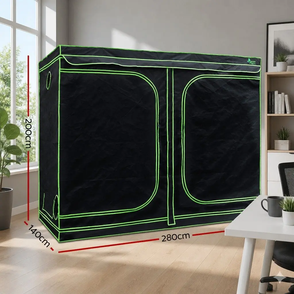 Grow Tent Black Green 280x140x200CM Waterproof Indoor Plant Room with Steel Frame