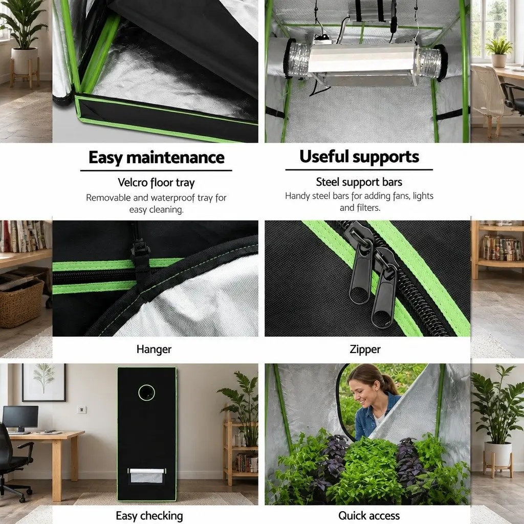 Grow Tent Black Green 80x80x160CM Lightweight Portable Hydroponics Indoor Plant Room Ventilation System