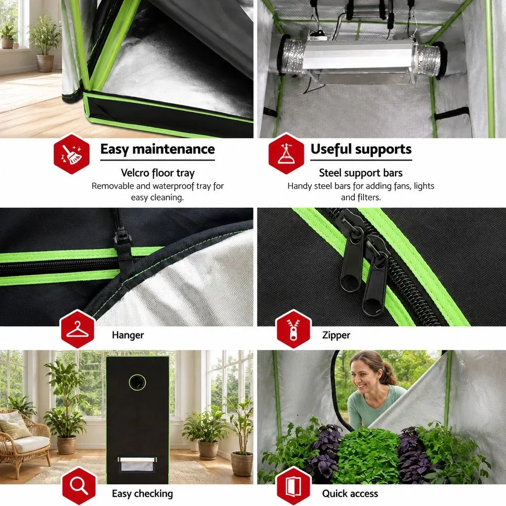 Grow Tent Black Green 90x90x180cm Hydroponics Indoor Plant Growing Room System
