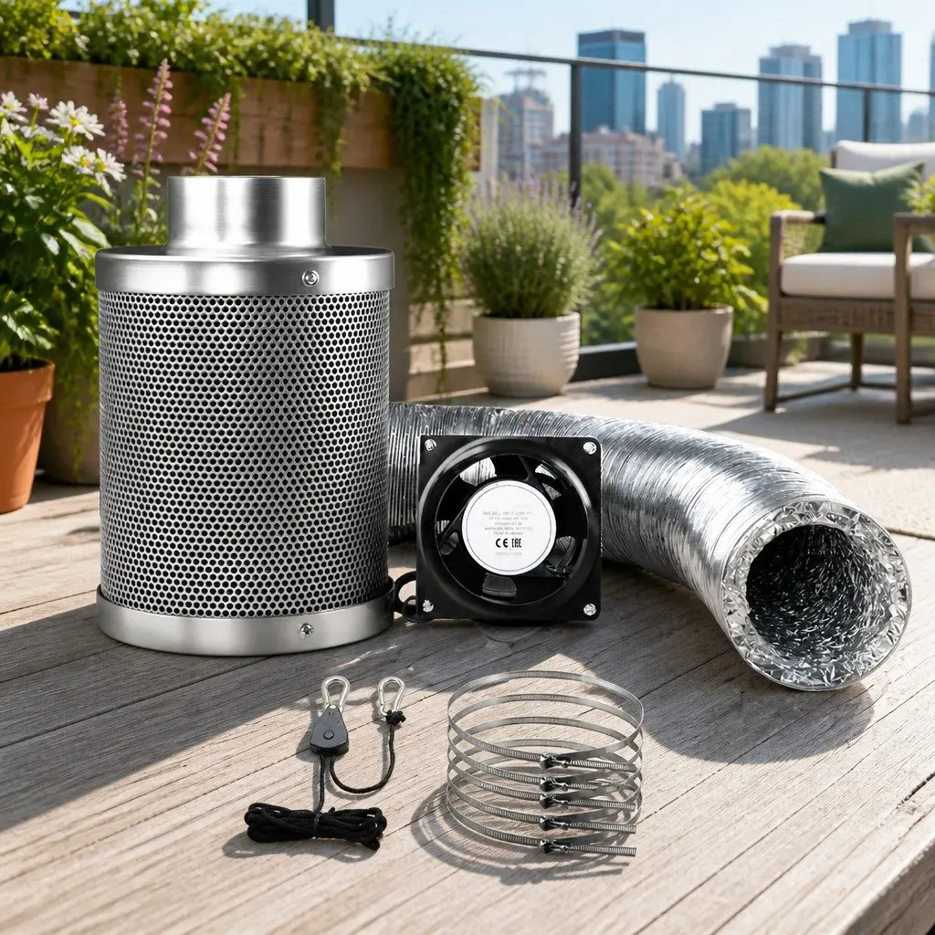 4" Hydroponics Grow Tent Ventilation Kit Silver Indoor Plant Odour Control