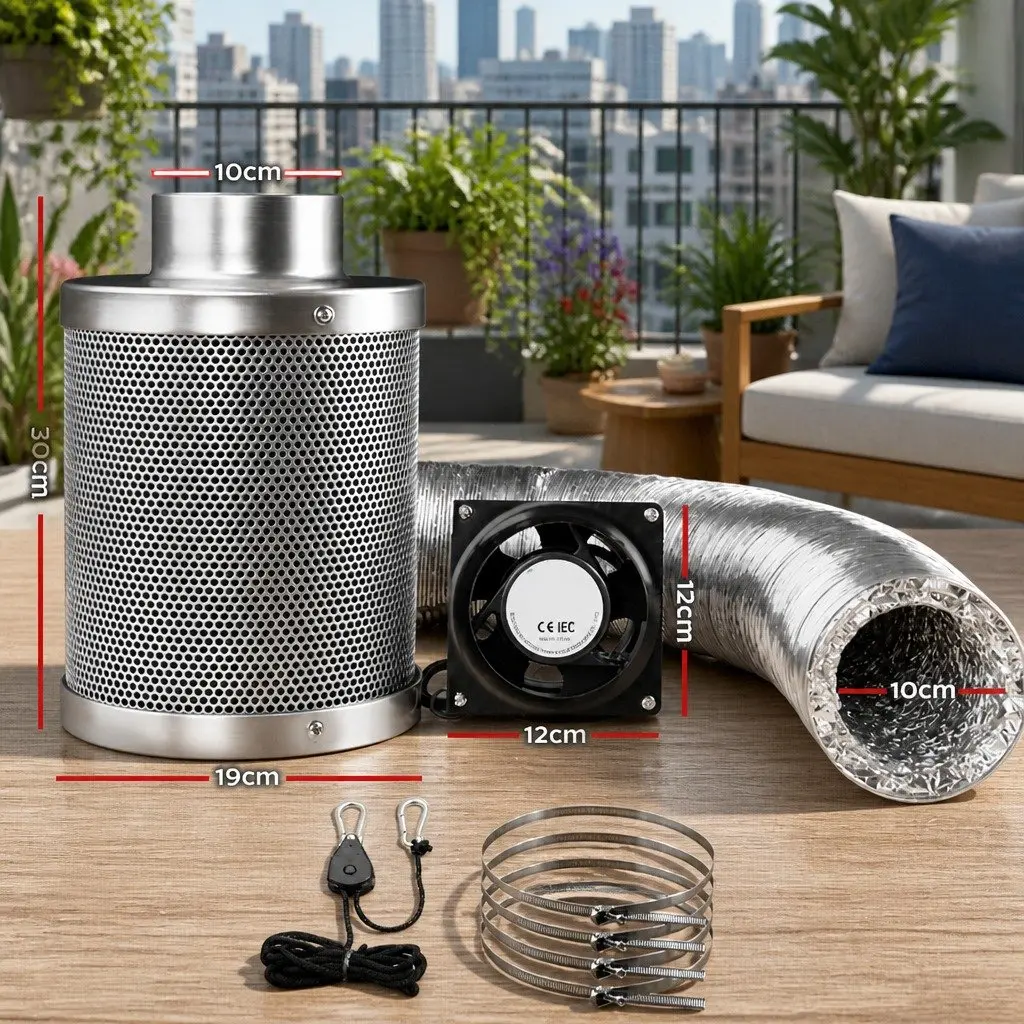 4" Hydroponics Grow Tent Ventilation Kit Silver Indoor Plant Odour Control