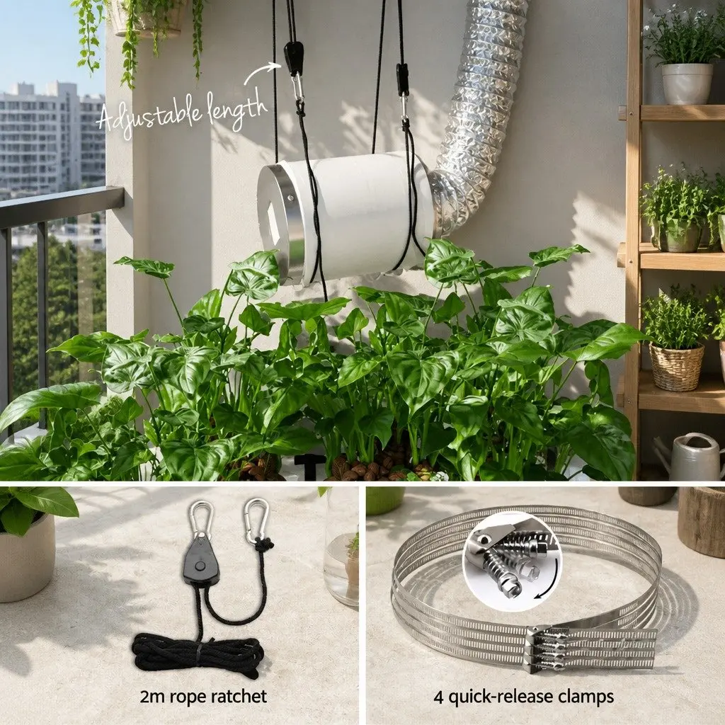 4" Hydroponics Grow Tent Ventilation Kit Silver Indoor Plant Odour Control
