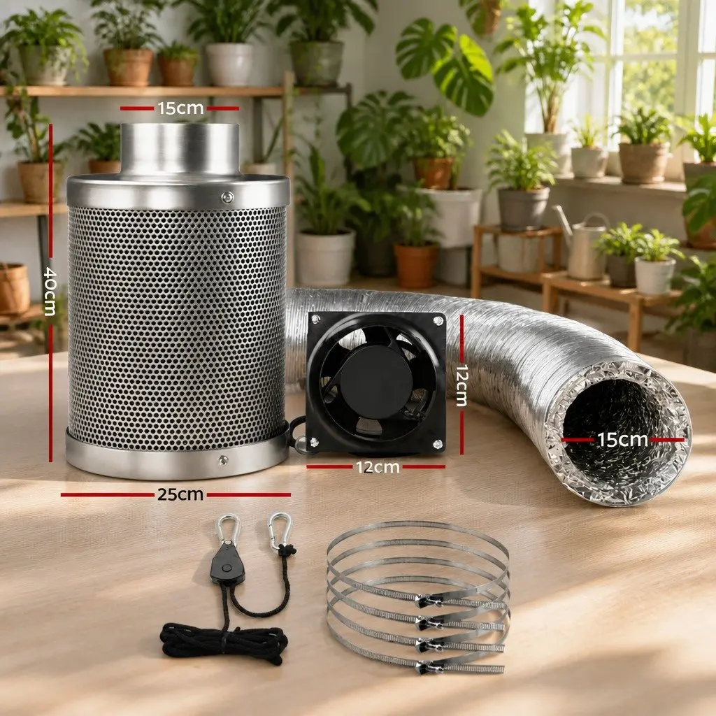 6 Inch Ventilation Kit Silver Hydroponics Grow Tent System with Fan Carbon Filter and Ducting