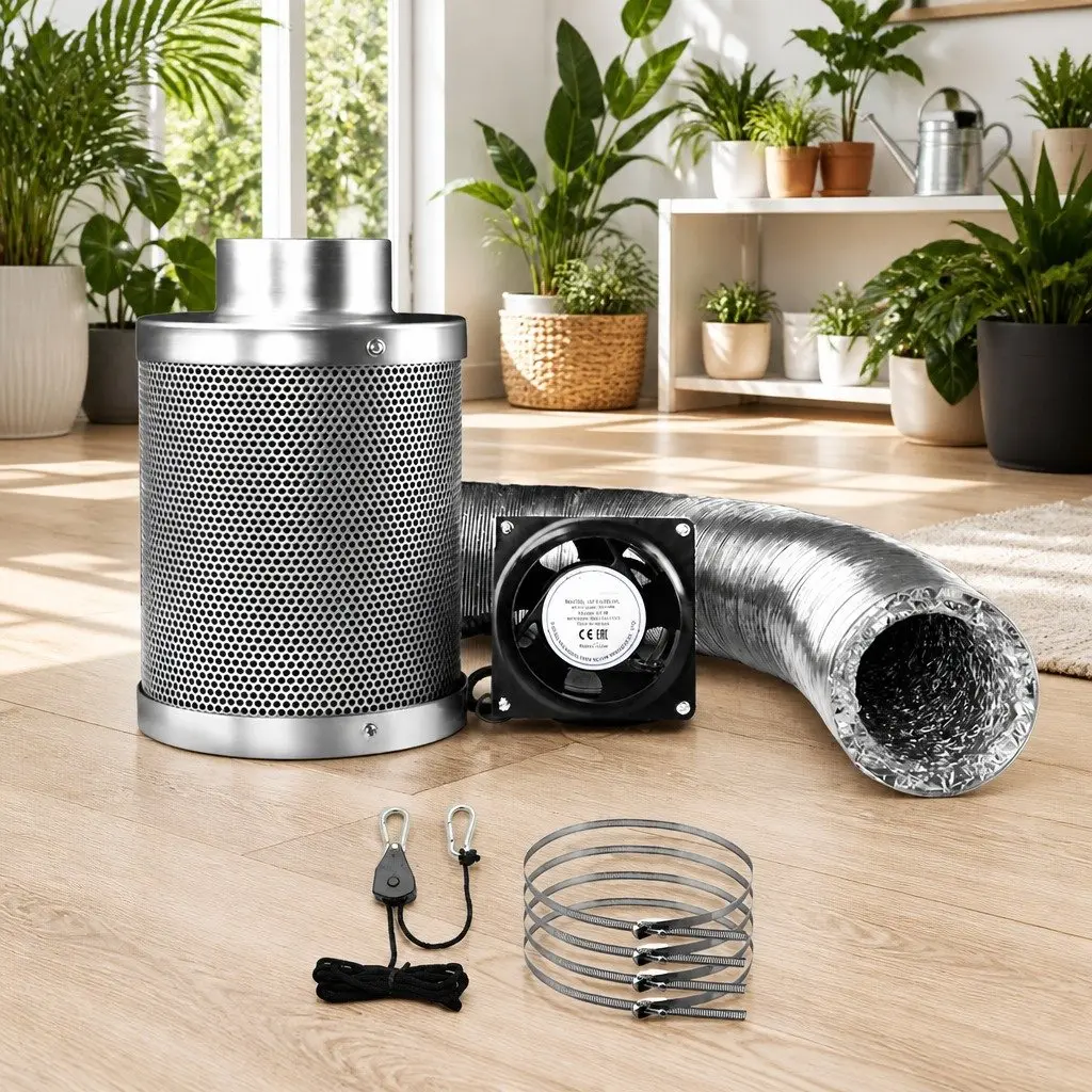 6 Inch Ventilation Kit Silver Hydroponics Grow Tent System with Fan Carbon Filter and Ducting