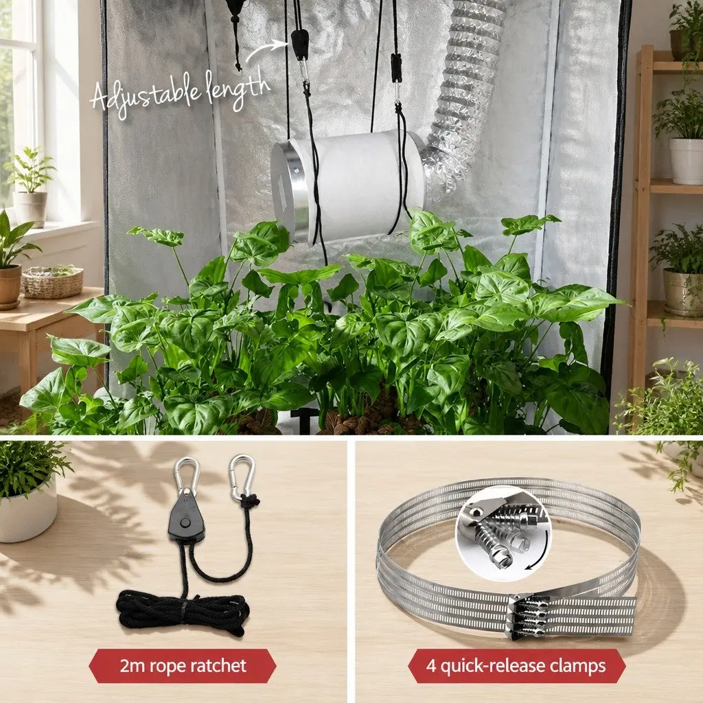6 Inch Ventilation Kit Silver Hydroponics Grow Tent System with Fan Carbon Filter and Ducting
