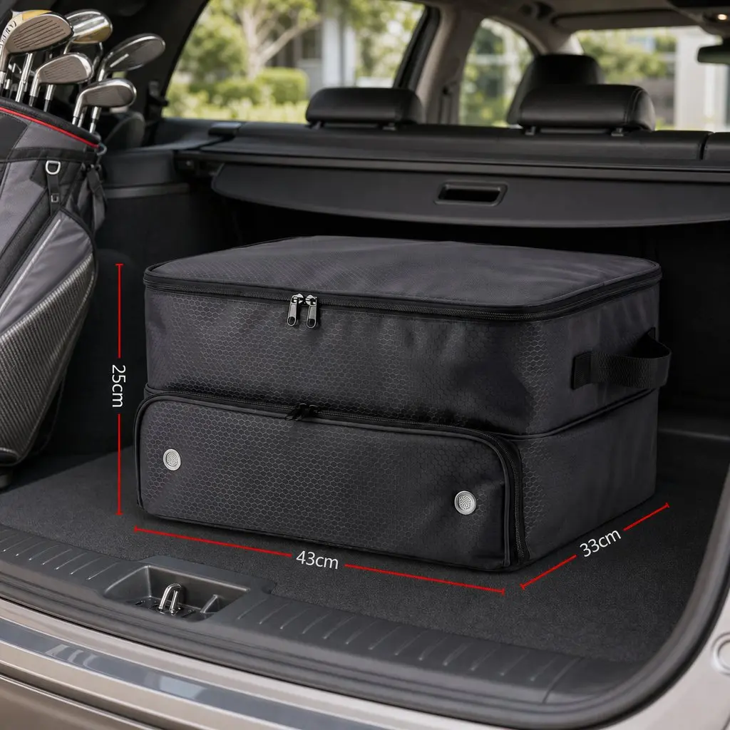 Golf Trunk Organizer Black 2-Tier Ventilated Shoe Compartment