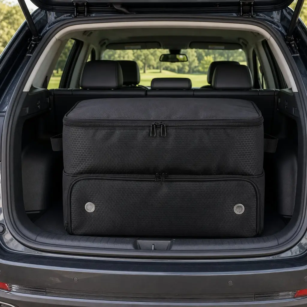 Golf Trunk Organizer Black 2-Tier Ventilated Shoe Compartment