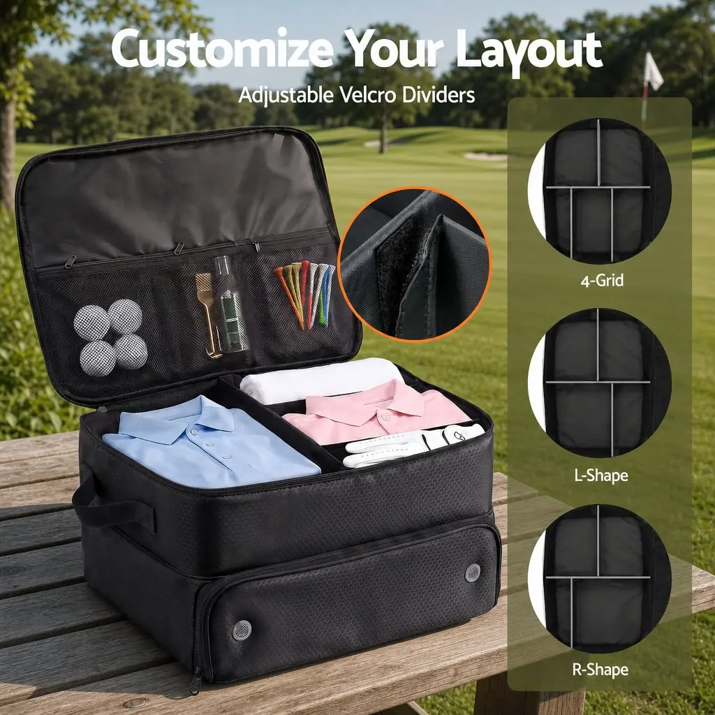 Golf Trunk Organizer Black 2-Tier Ventilated Shoe Compartment