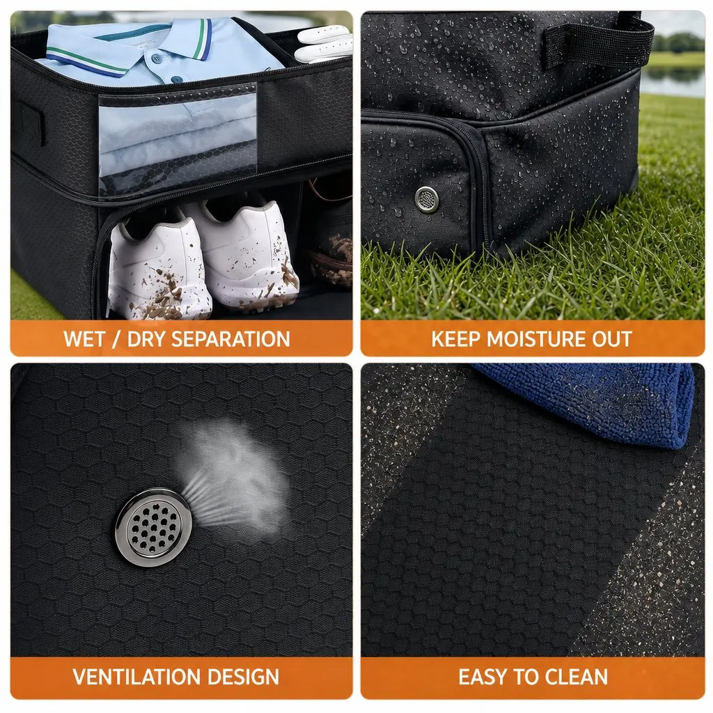 Golf Trunk Organizer Black 2-Tier Ventilated Shoe Compartment