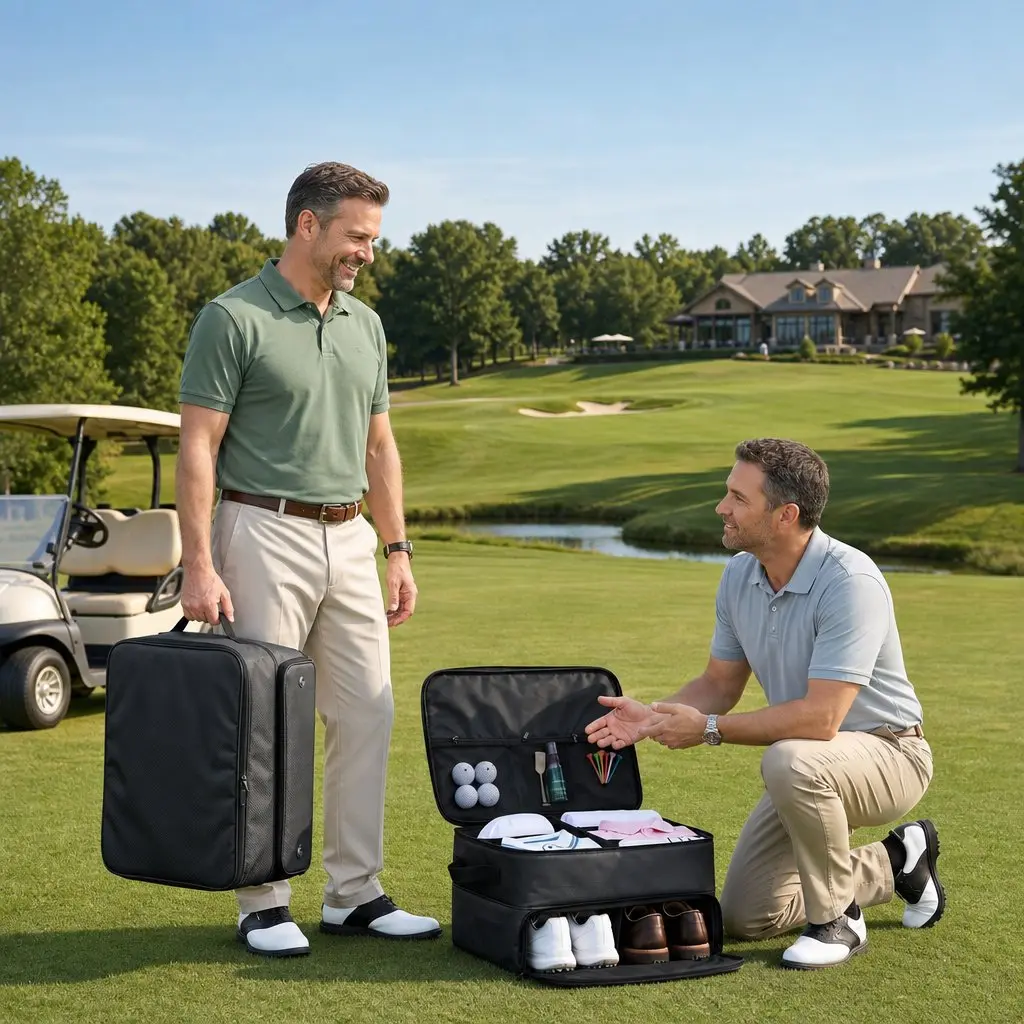 Golf Trunk Organizer Black 2-Tier Ventilated Shoe Compartment