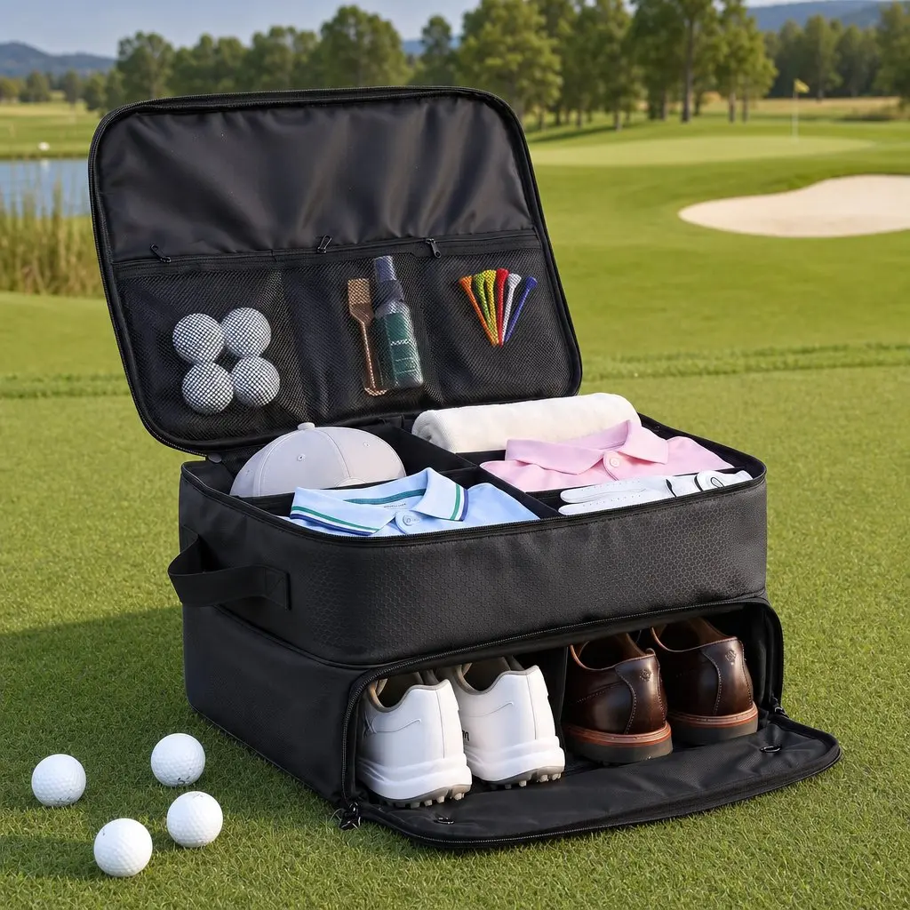 Golf Trunk Organizer Black 2-Tier Ventilated Shoe Compartment