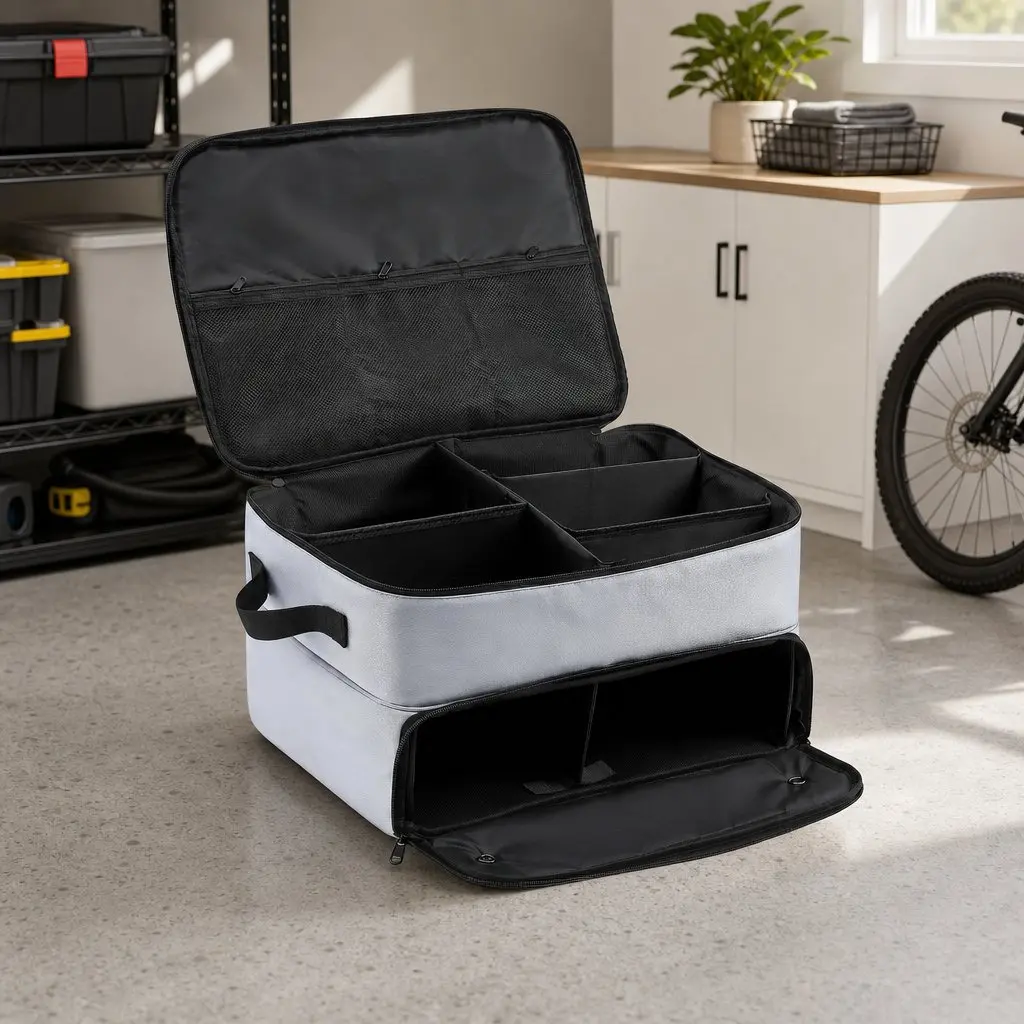 Golf Trunk Organizer Grey 2-Tier Ventilated Shoe Compartment