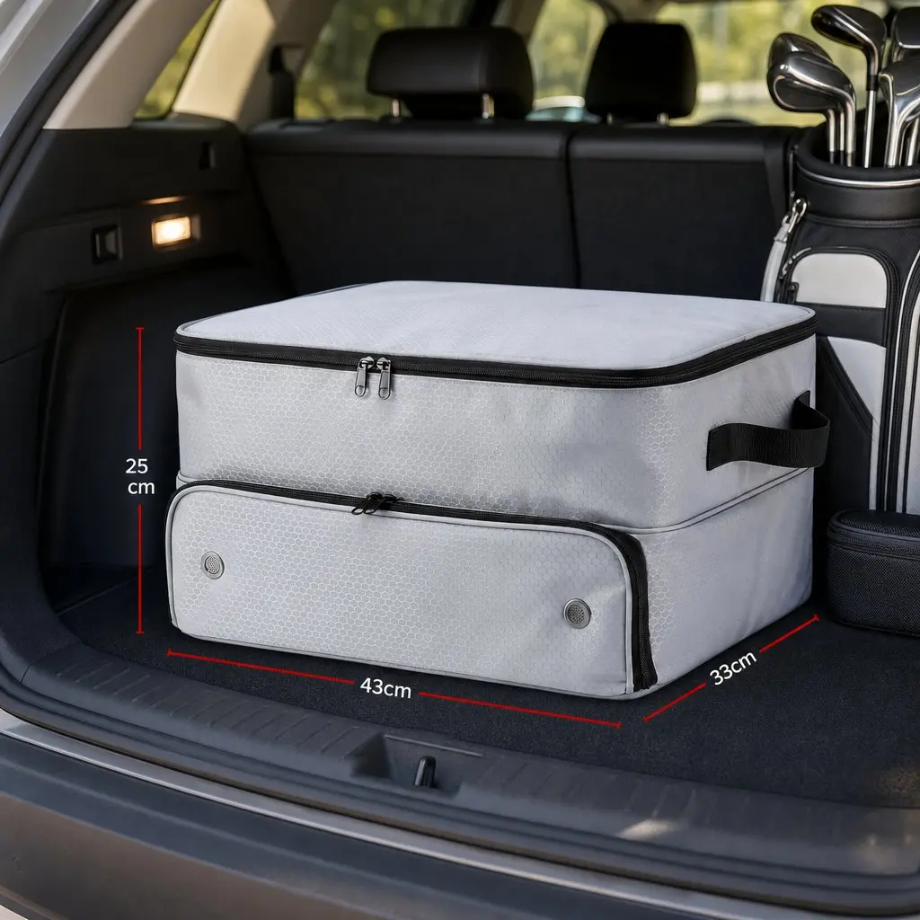 Golf Trunk Organizer Grey 2-Tier Ventilated Shoe Compartment
