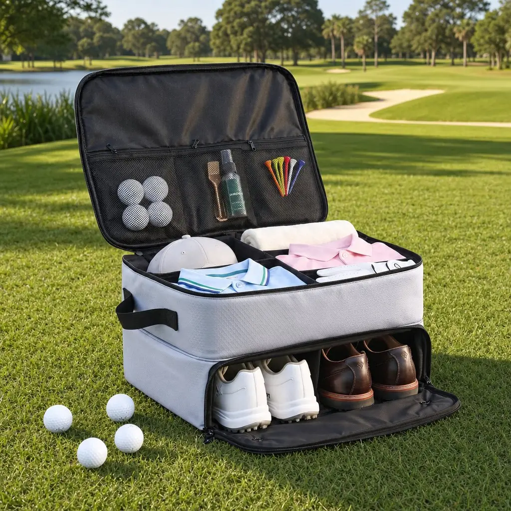 Golf Trunk Organizer Grey 2-Tier Ventilated Shoe Compartment