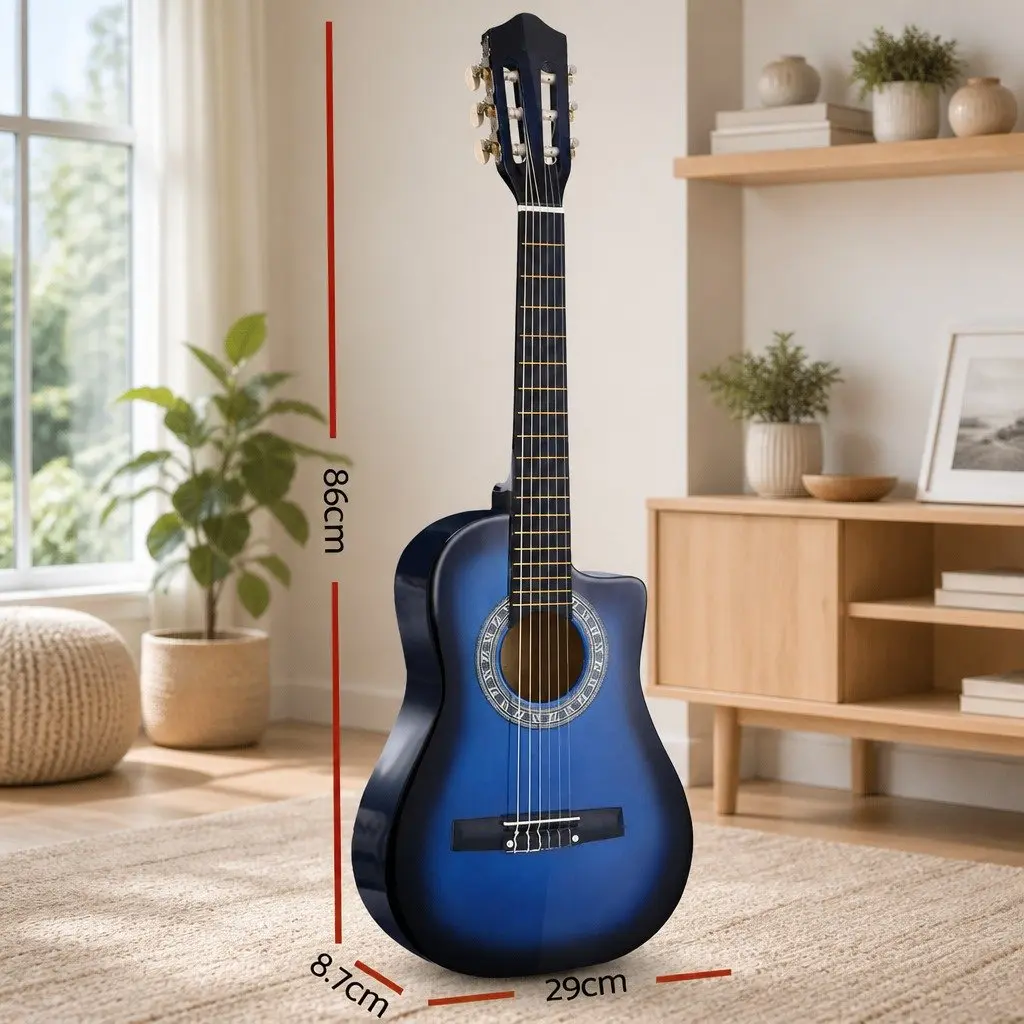 34 Inch Classical Guitar Blue Wooden Body Beginner Suitable for Kids and Adults