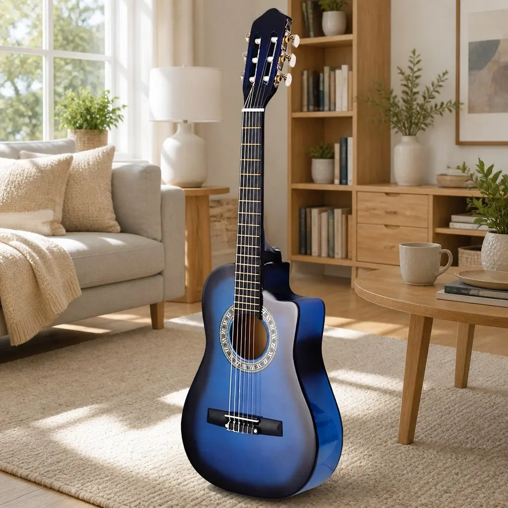 34 Inch Classical Guitar Blue Wooden Body Beginner Suitable for Kids and Adults