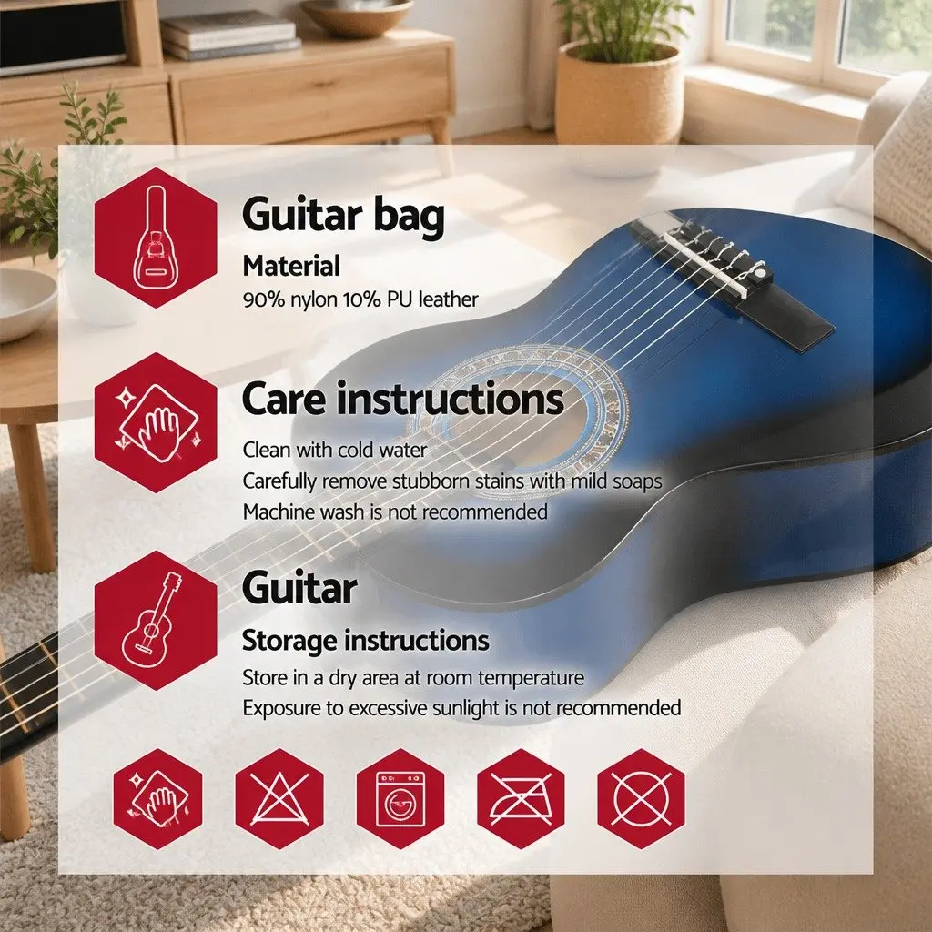 34 Inch Classical Guitar Blue Wooden Body Beginner Suitable for Kids and Adults