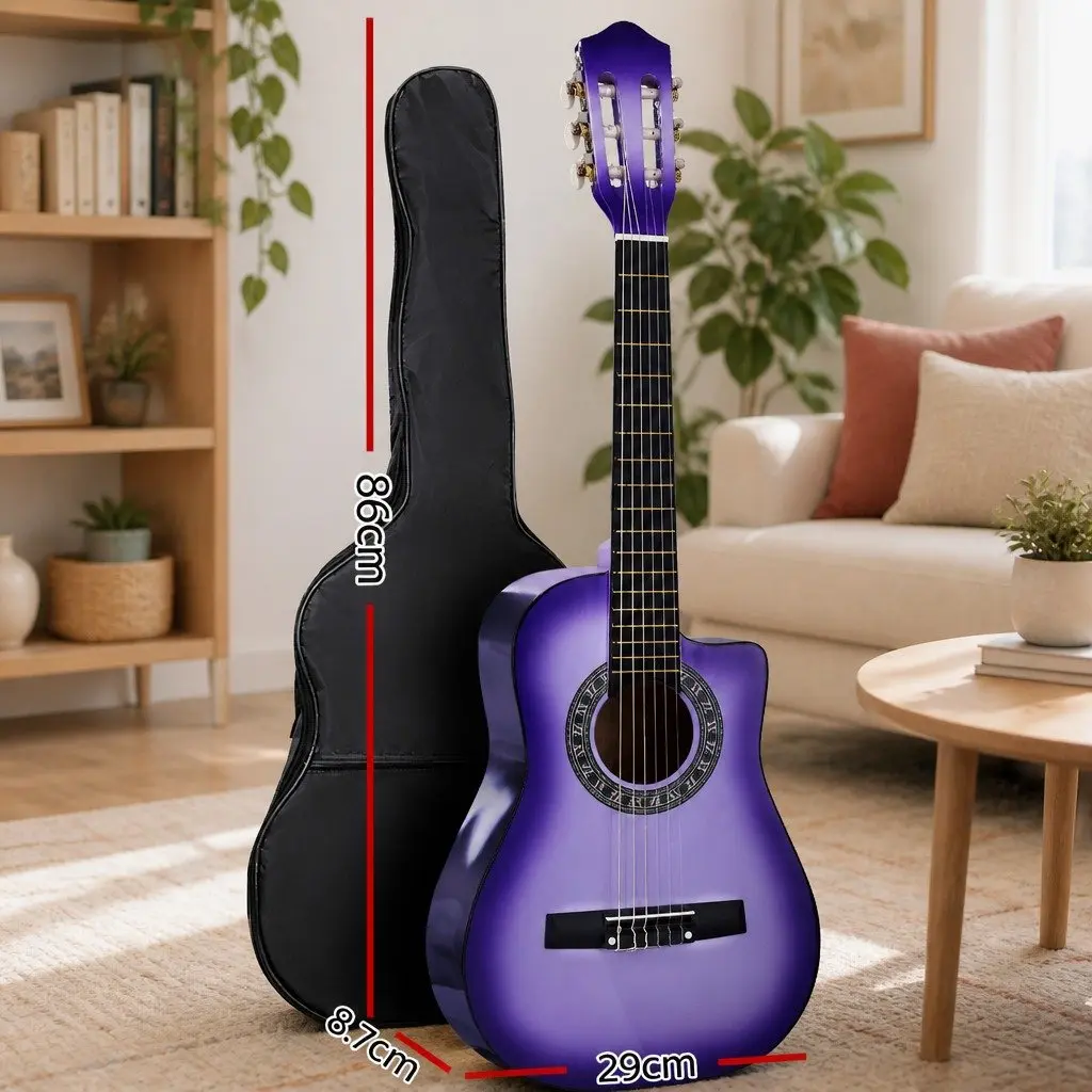 34 Inch Classical Guitar Purple Laminated Linden Body Beginner Portable with Stand