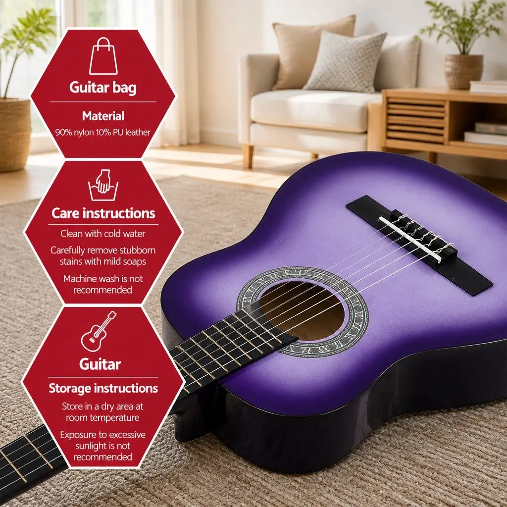 34 Inch Classical Guitar Purple Nylon String Wooden Body Beginner Kids Learning