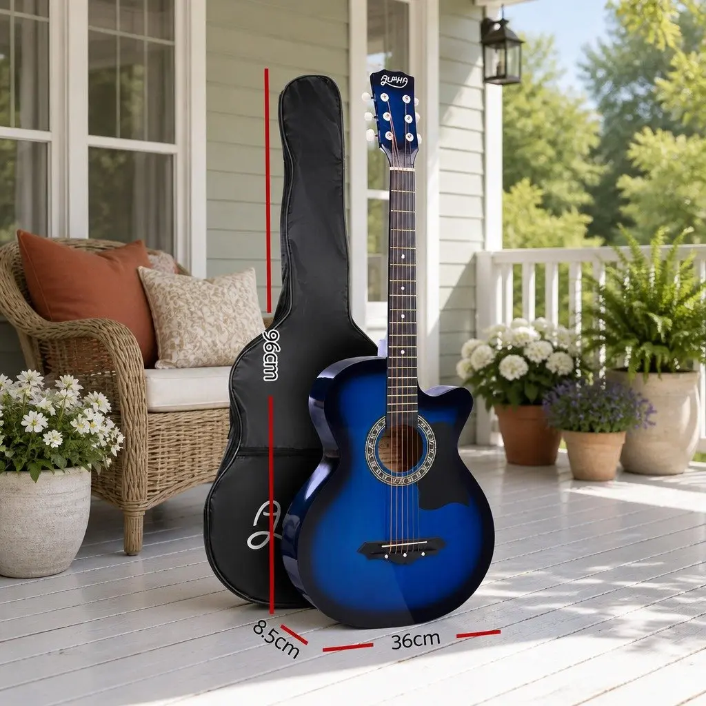 Acoustic Guitar Blue 38 Inch Cutaway Steel String Full Size Wooden Body