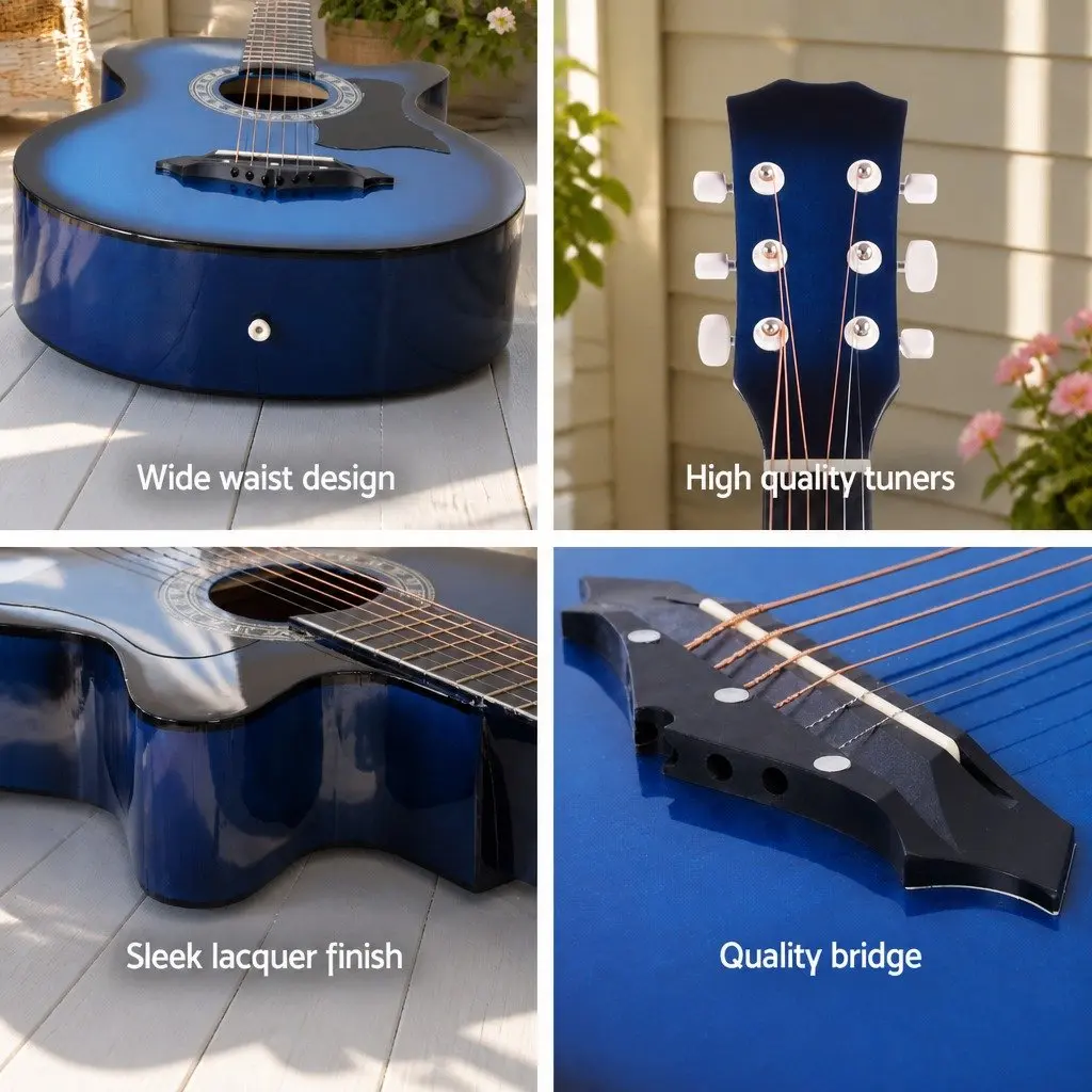 Acoustic Guitar Blue 38 Inch Cutaway Steel String Full Size Wooden Body