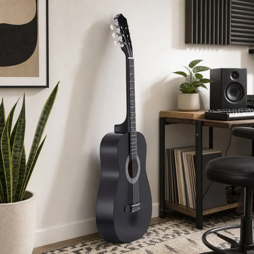 Acoustic Guitar Black 38 Inch Full Size Classical Cutaway Nylon String