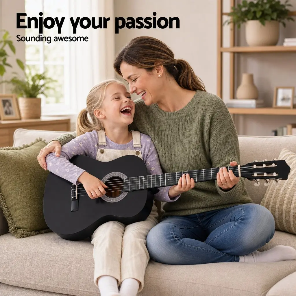 Acoustic Guitar Black 38 Inch Full Size Classical Cutaway Nylon String