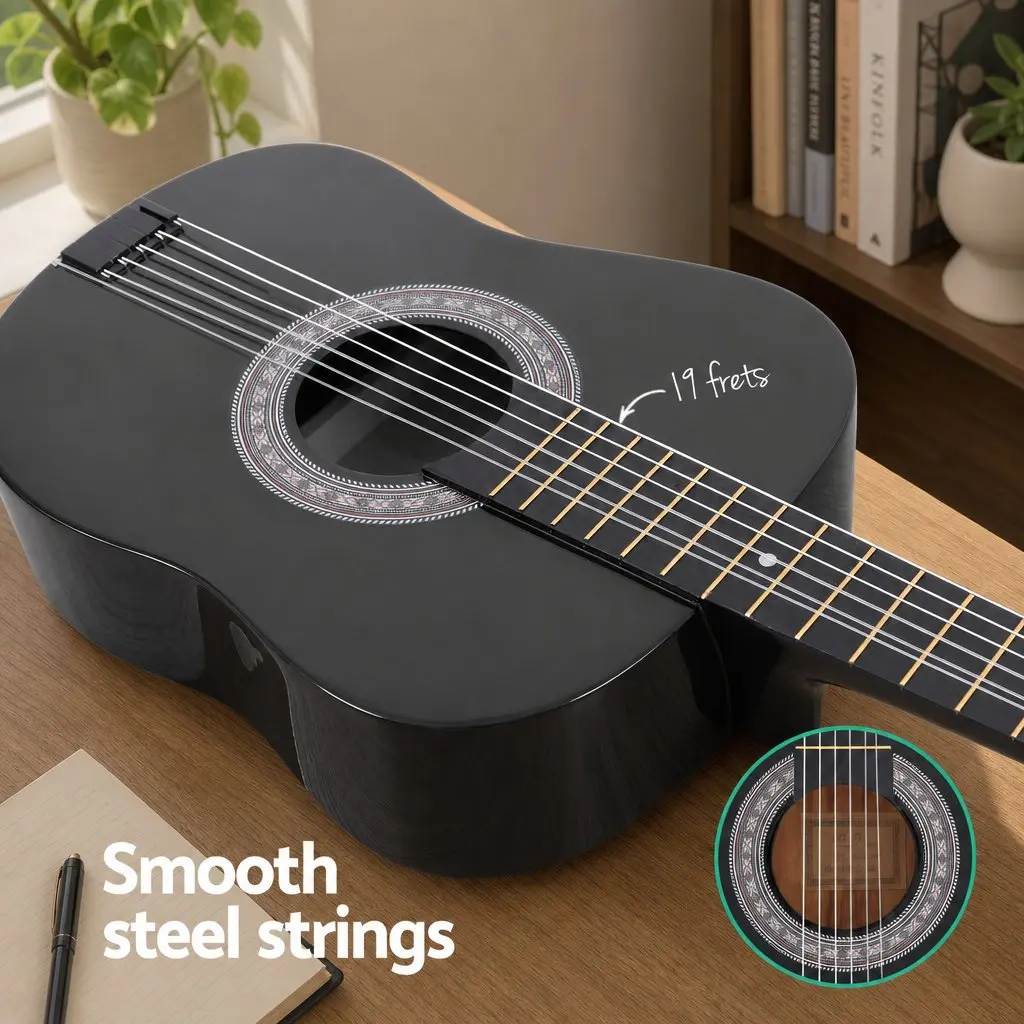 Acoustic Guitar Black 38 Inch Full Size Classical Cutaway Nylon String