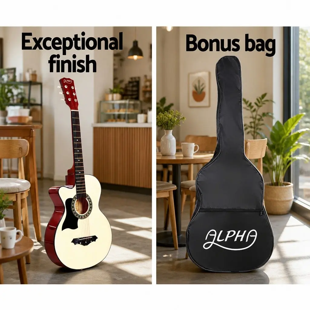 38 Inch Acoustic Guitar Left Handed Steel String Wooden Body with Stand Carry