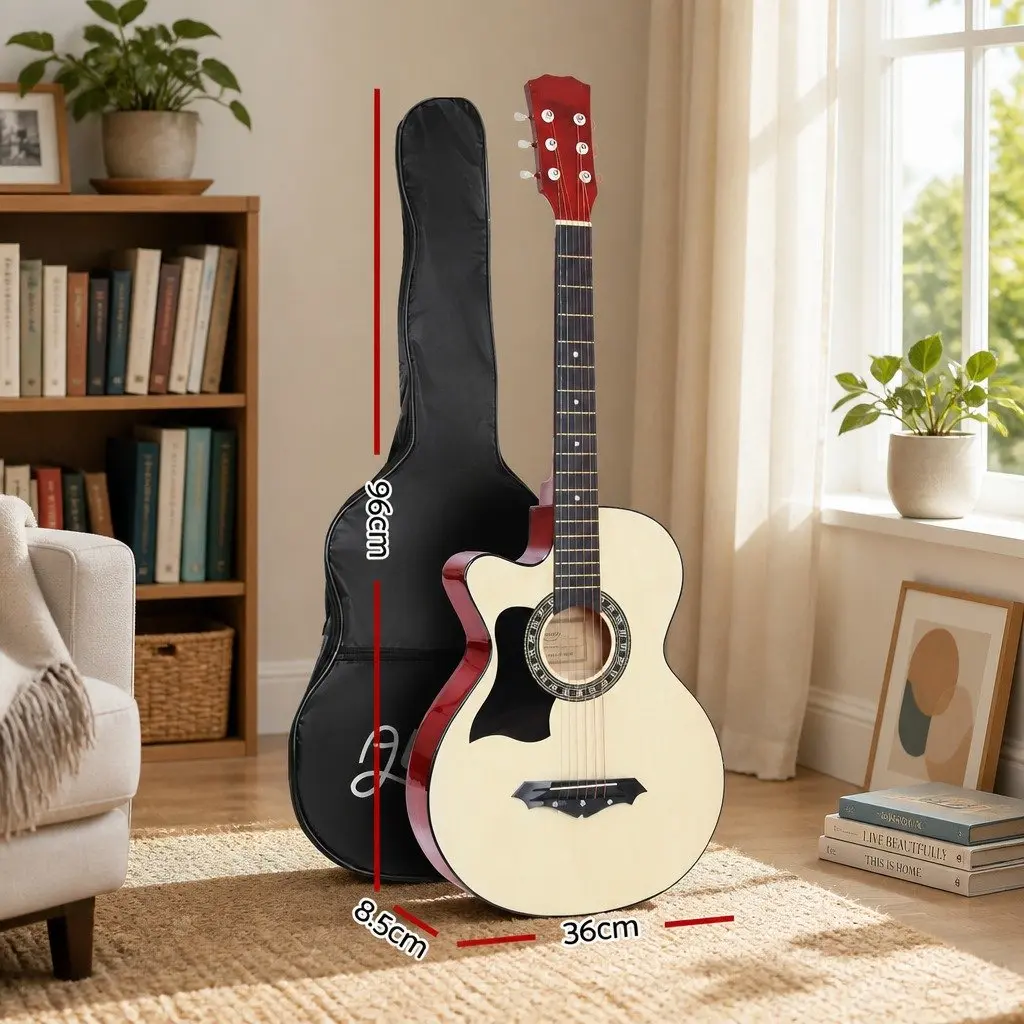 38 Inch Left Handed Acoustic Guitar Steel String Full Size Wooden Body Cutaway