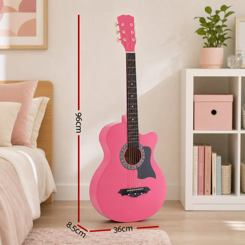 38 Inch Acoustic Guitar Steel String Cutaway Folk Classical Right Handed Pink
