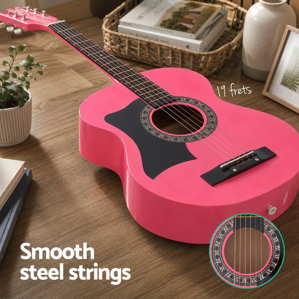 38 Inch Acoustic Guitar Steel String Cutaway Folk Classical Right Handed Pink