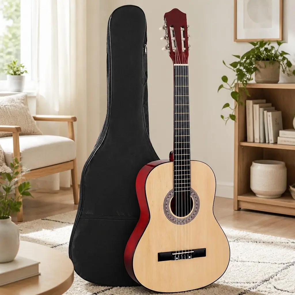 Classical Guitar Natural Wood 39 Inch Wooden Body Nylon String Beginner Starter Pack