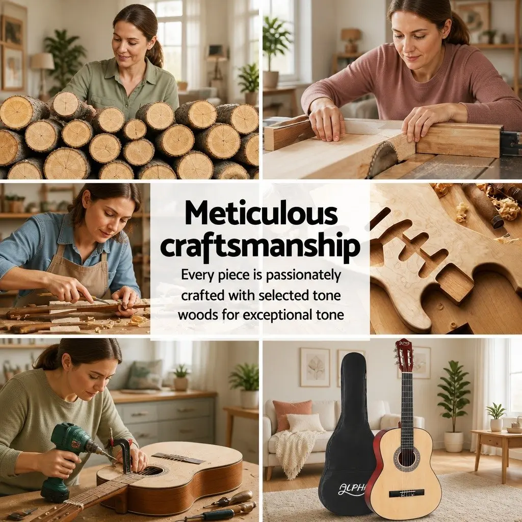Classical Guitar Natural Wood 39 Inch Wooden Body Nylon String Beginner Starter Pack