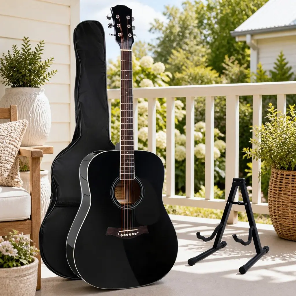 Acoustic Guitar Black 41 Inch Cutaway Dreadnought Laminated Linden Body with Hardwood Neck and 21 Frets