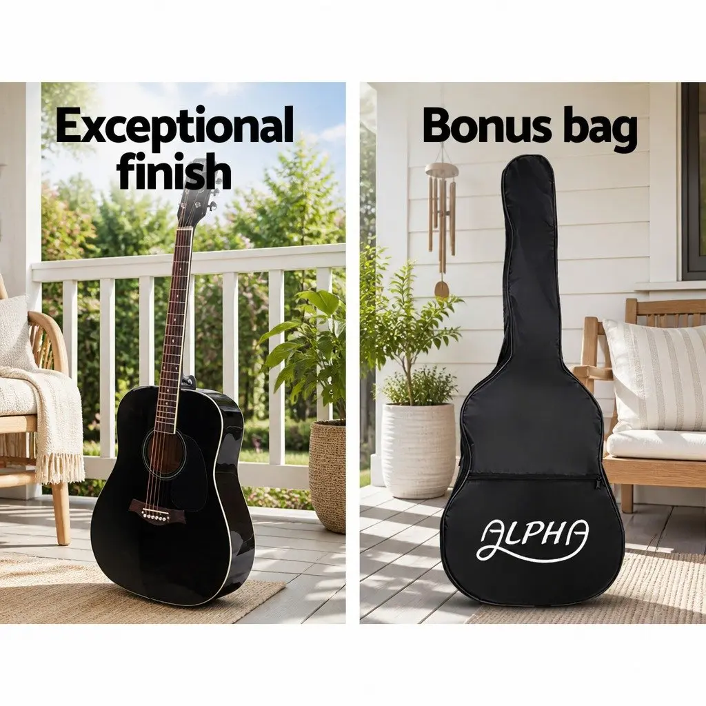 Acoustic Guitar Black 41 Inch Cutaway Dreadnought Laminated Linden Body with Hardwood Neck and 21 Frets