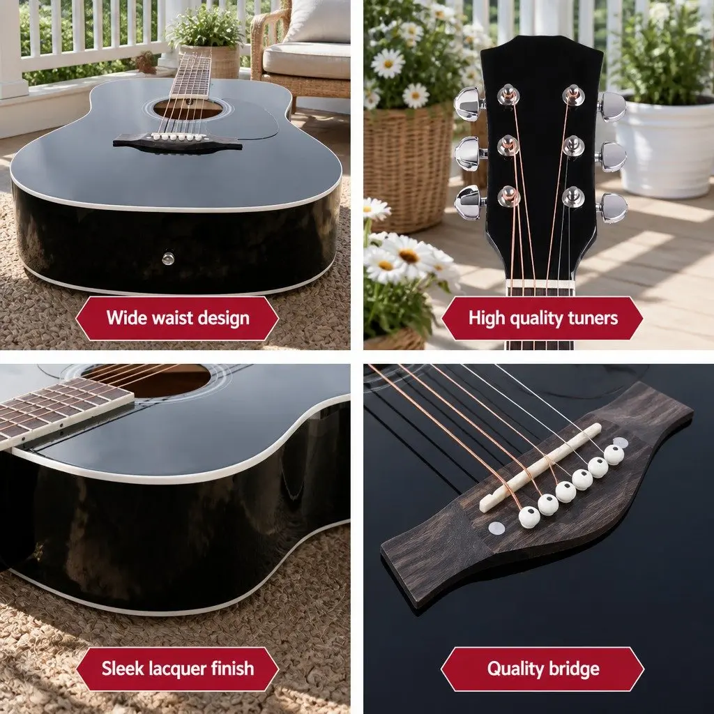 Acoustic Guitar Black 41 Inch Cutaway Dreadnought Laminated Linden Body with Hardwood Neck and 21 Frets