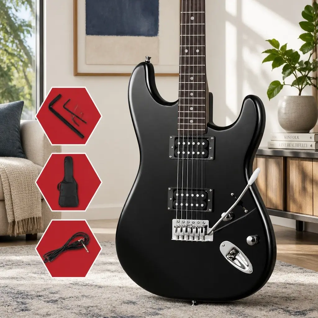 Electric Guitar Black 41 Inch Solid Body Humbucker Pickups 3-Way Switch