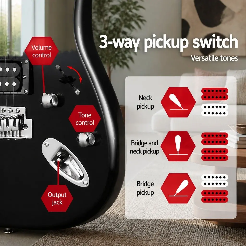 Electric Guitar Black 41 Inch Solid Body Humbucker Pickups 3-Way Switch