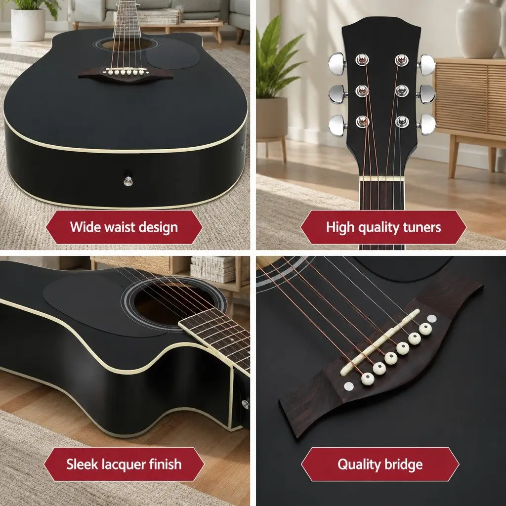 41 Inch Cutaway Acoustic Guitar 5-Band EQ Electric Output Black with Stand