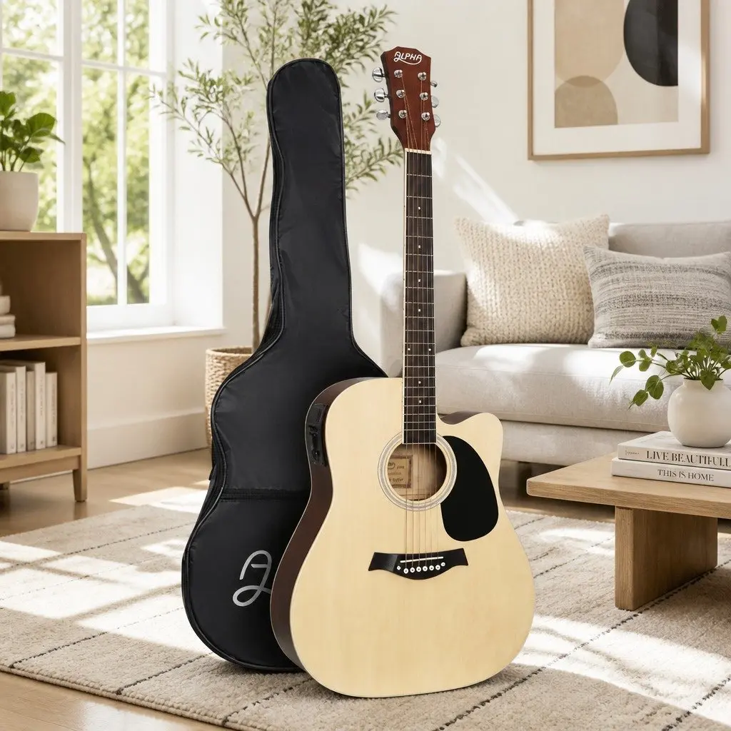 41 Inch Acoustic Guitar 5-Band EQ Cutaway Electric Output Stand Included