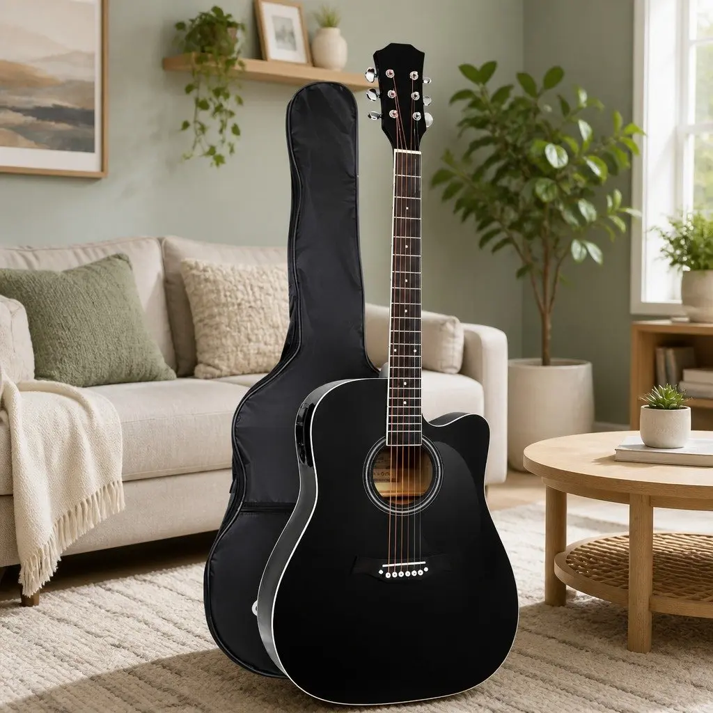 41 Inch Acoustic Guitar Black Cutaway 5-Band EQ Electric Output Dreadnought