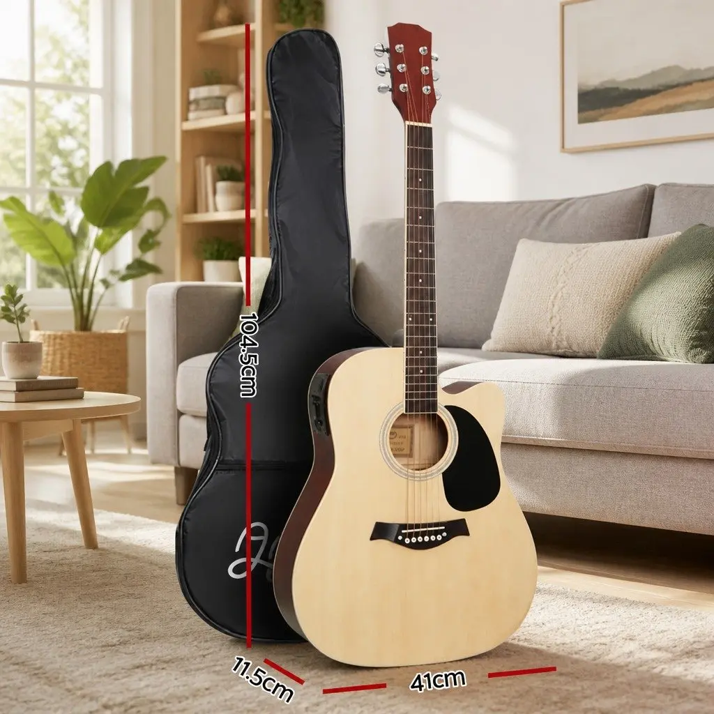 Acoustic Guitar Natural Wood 41 Inch Cutaway Electric Output 5-Band EQ Professional
