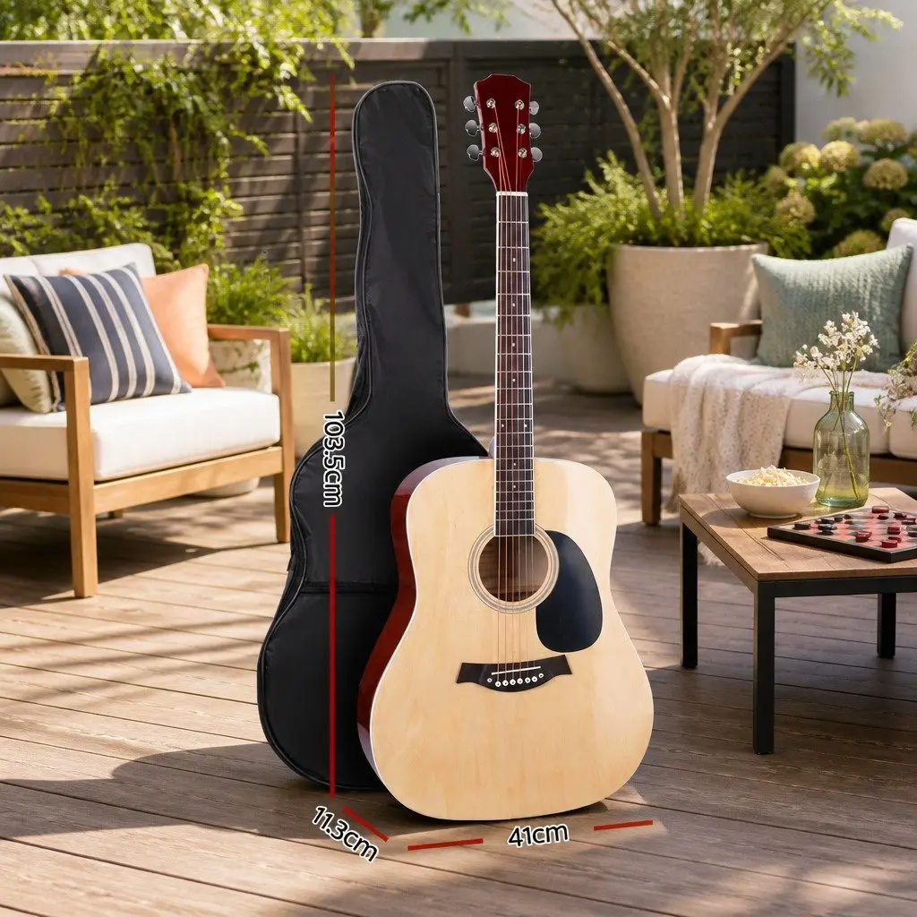 41 Inch Acoustic Cutaway Guitar Steel String Dreadnought Wood Body with Stand